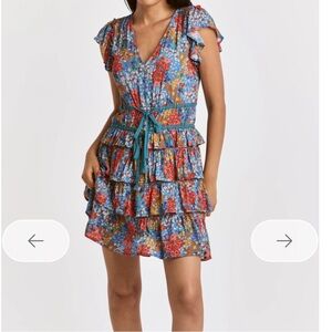 Floral Tiered Ruffle Mini Dress - Blue Multi